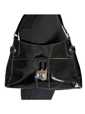 LIZ CLAIBORNE Black Patent Shoulder Bag Handbag Purse *Flaw*